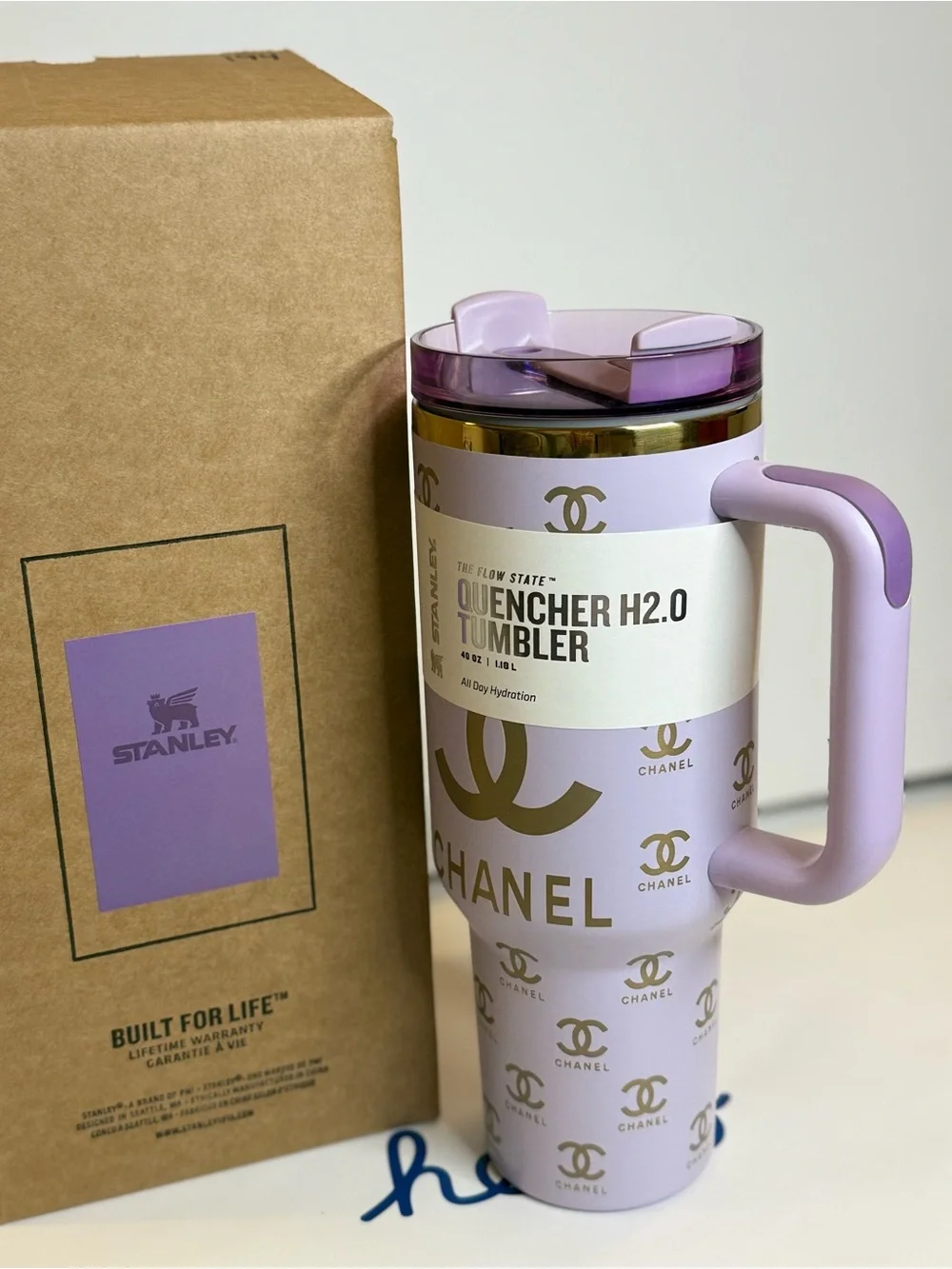 Stanley Lavender Quencher H2.0 Tumbler with Gold Logos - Picture 2 of 3